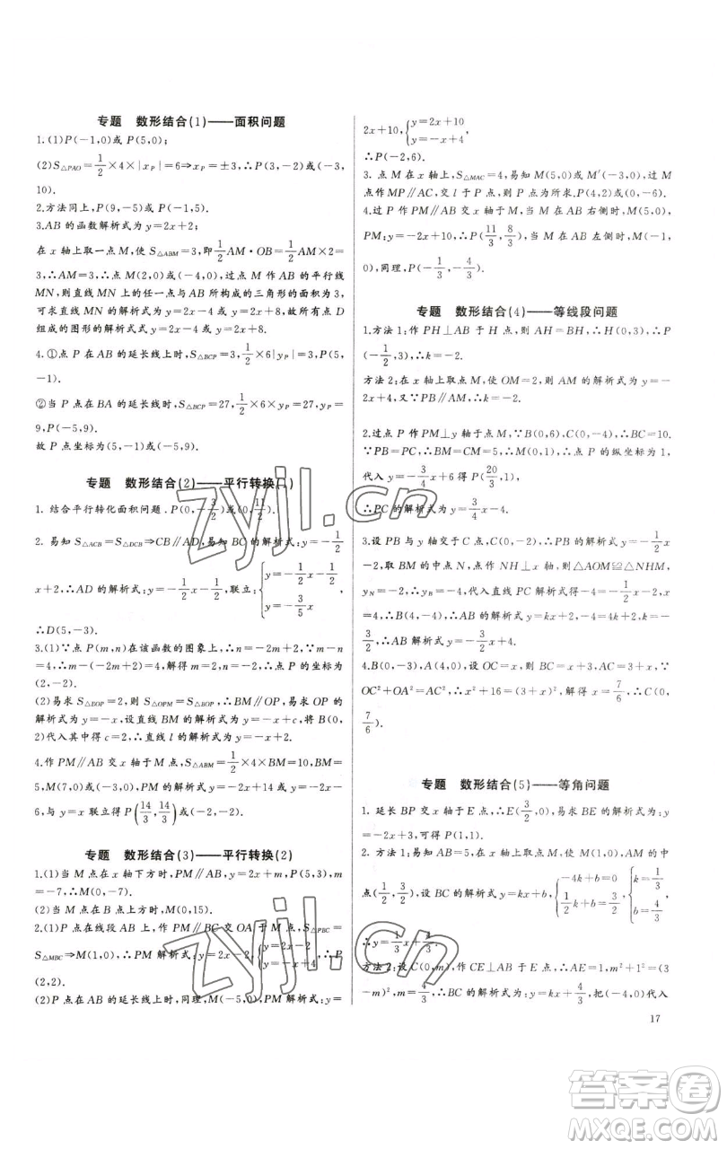 長江少年兒童出版社2023思維新觀察培優(yōu)講練八年級下冊數(shù)學(xué)人教版參考答案