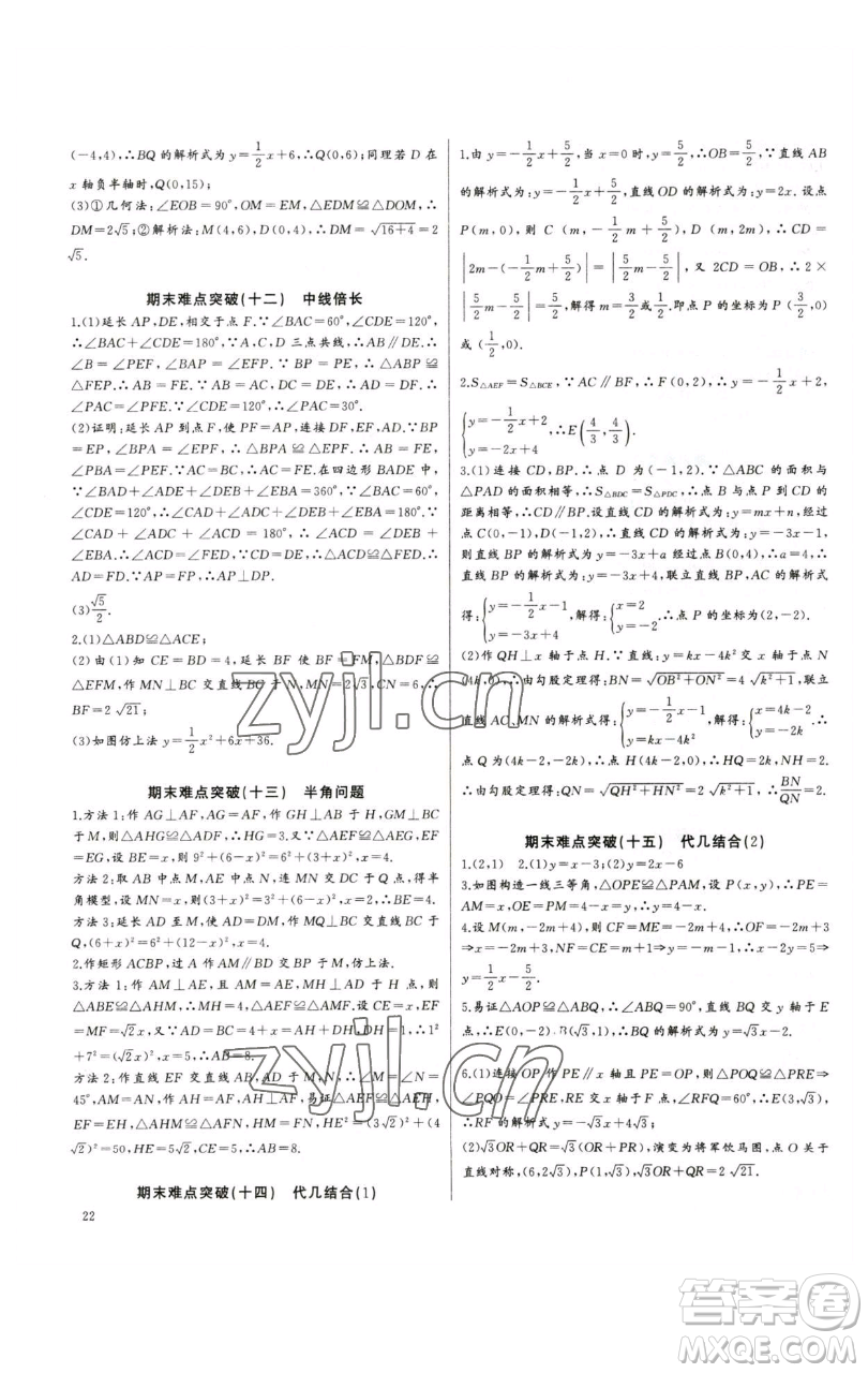 長江少年兒童出版社2023思維新觀察培優(yōu)講練八年級下冊數(shù)學(xué)人教版參考答案