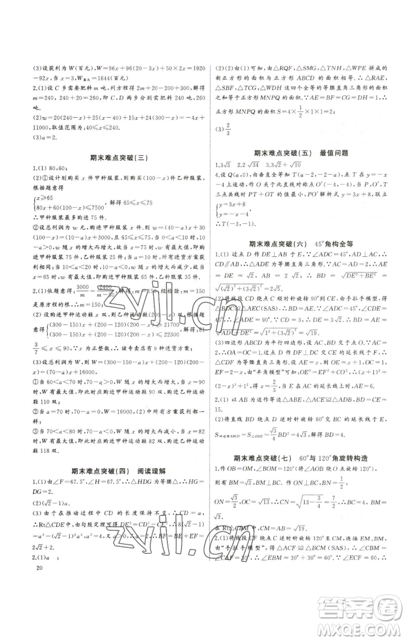 長江少年兒童出版社2023思維新觀察培優(yōu)講練八年級下冊數(shù)學(xué)人教版參考答案