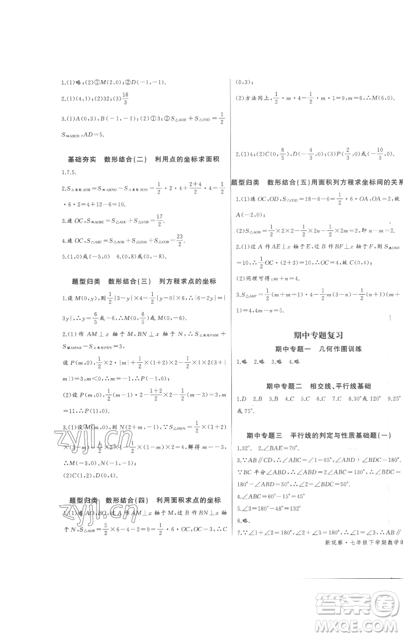 長(zhǎng)江少年兒童出版社2023思維新觀察七年級(jí)下冊(cè)數(shù)學(xué)人教版參考答案