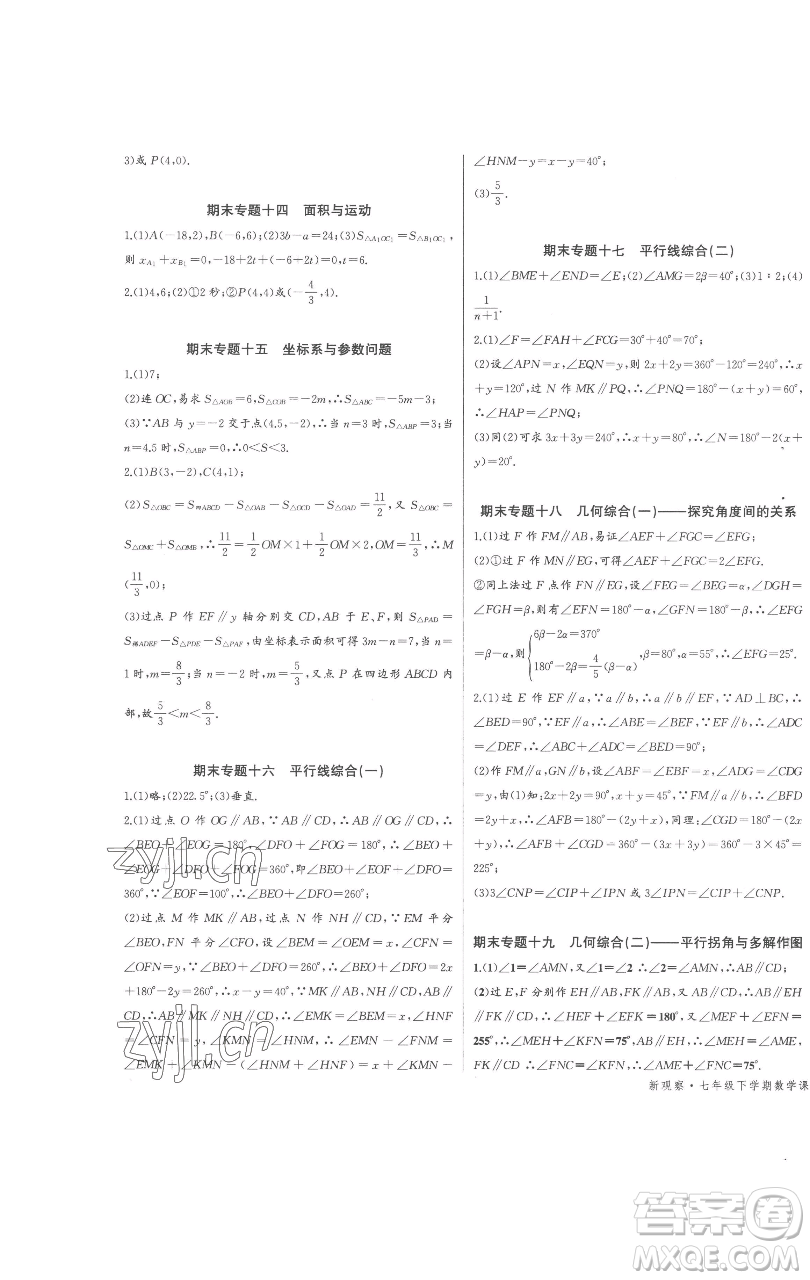 長(zhǎng)江少年兒童出版社2023思維新觀察七年級(jí)下冊(cè)數(shù)學(xué)人教版參考答案