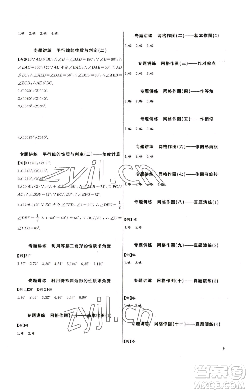 長(zhǎng)江少年兒童出版社2023思維新觀察中考數(shù)學(xué)專題復(fù)習(xí)參考答案