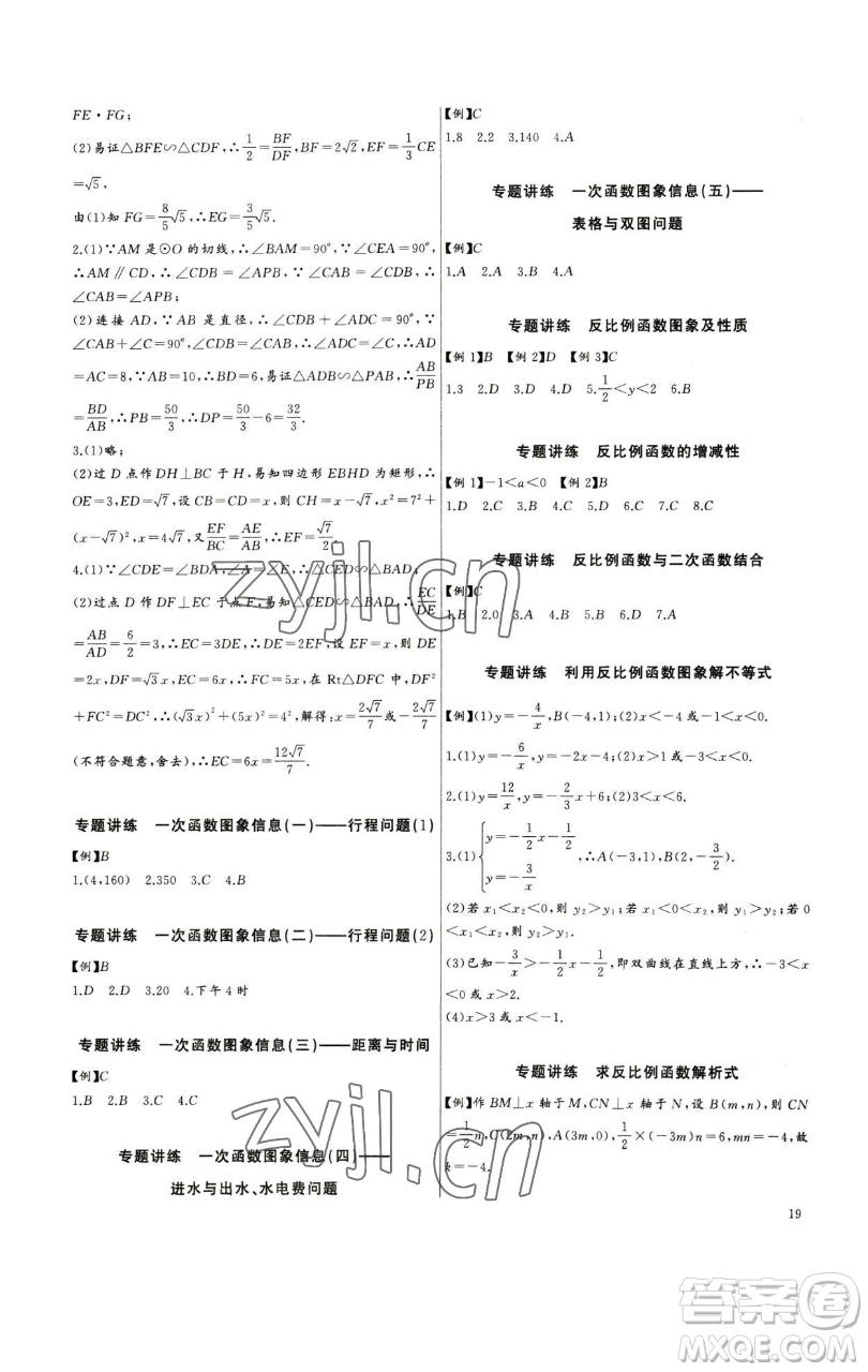 長(zhǎng)江少年兒童出版社2023思維新觀察中考數(shù)學(xué)專題復(fù)習(xí)參考答案