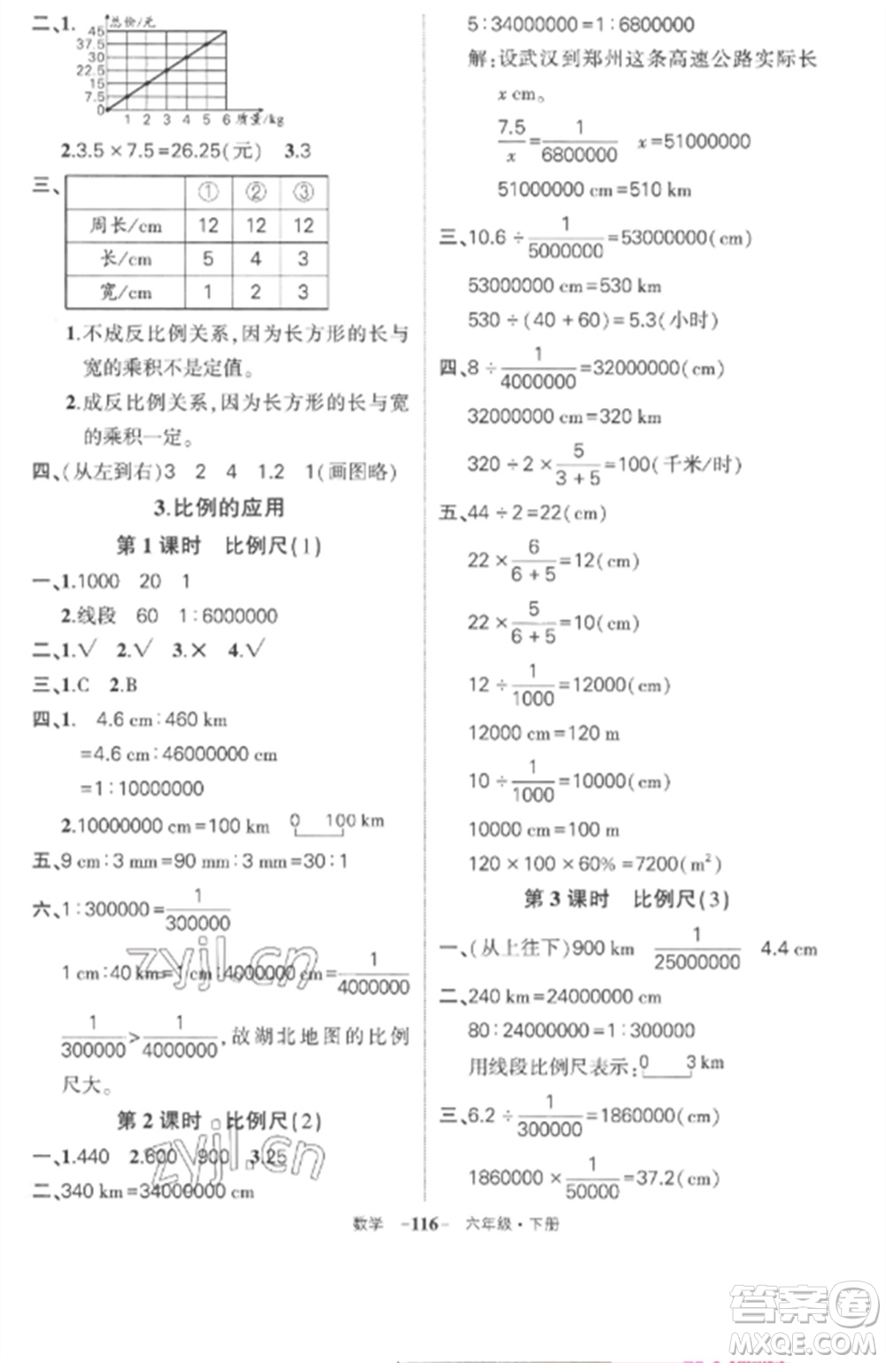 武漢出版社2023狀元成才路創(chuàng)優(yōu)作業(yè)100分六年級數(shù)學(xué)下冊人教版湖北專版參考答案