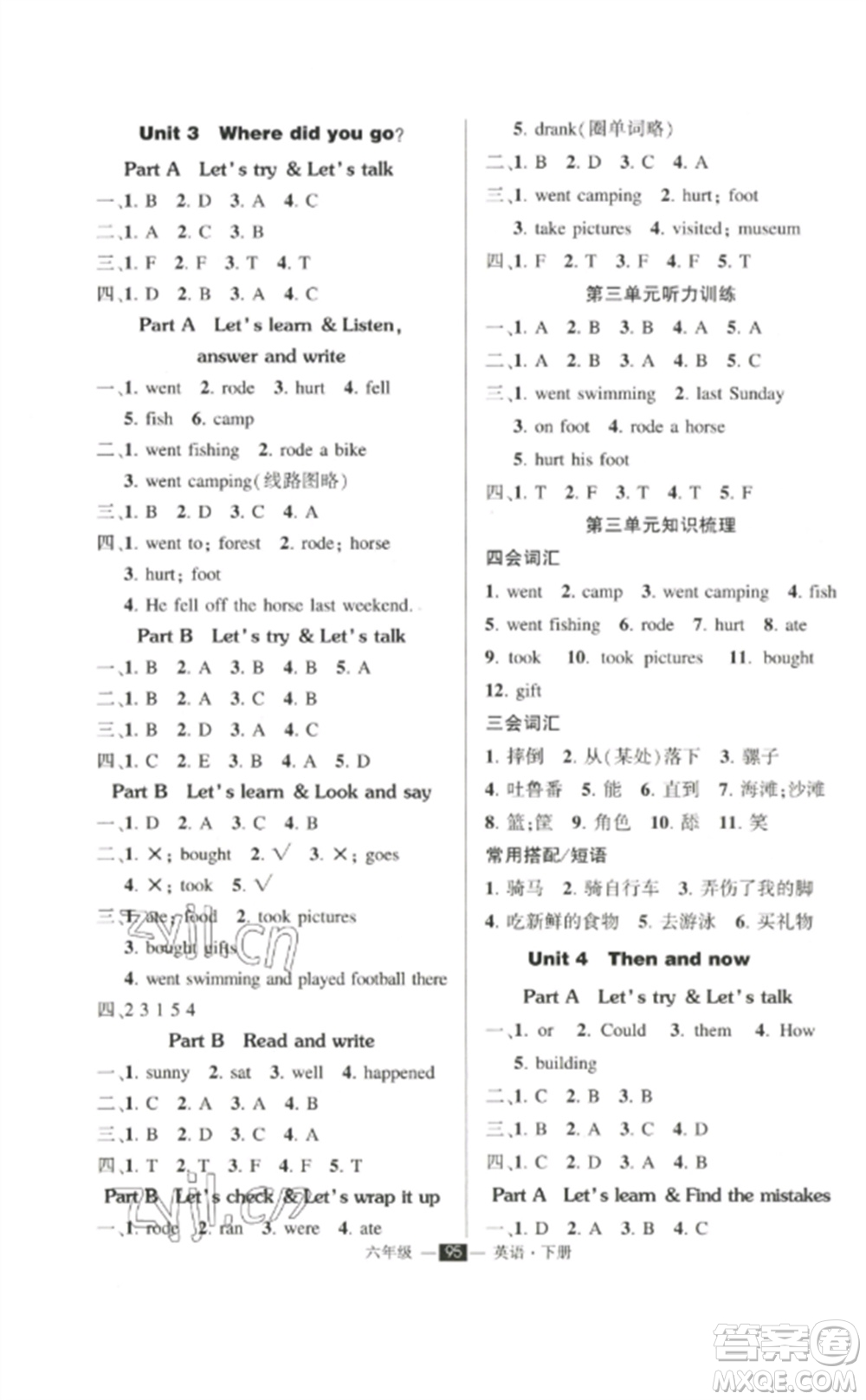 長江出版社2023狀元成才路創(chuàng)優(yōu)作業(yè)100分六年級英語下冊人教PEP版參考答案