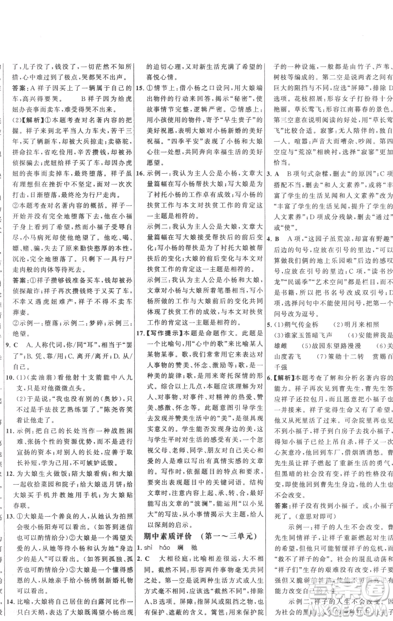 延邊大學(xué)出版社2023世紀金榜百練百勝七年級下冊語文人教版參考答案