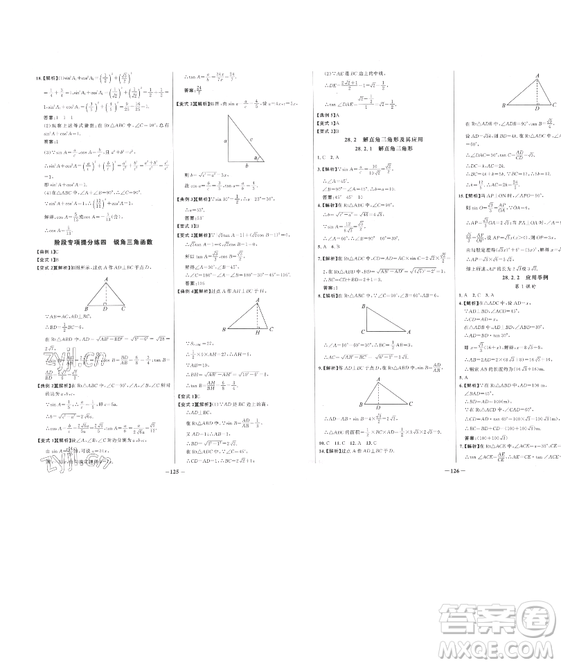 延邊大學(xué)出版社2023世紀(jì)金榜百練百勝九年級下冊數(shù)學(xué)人教版參考答案