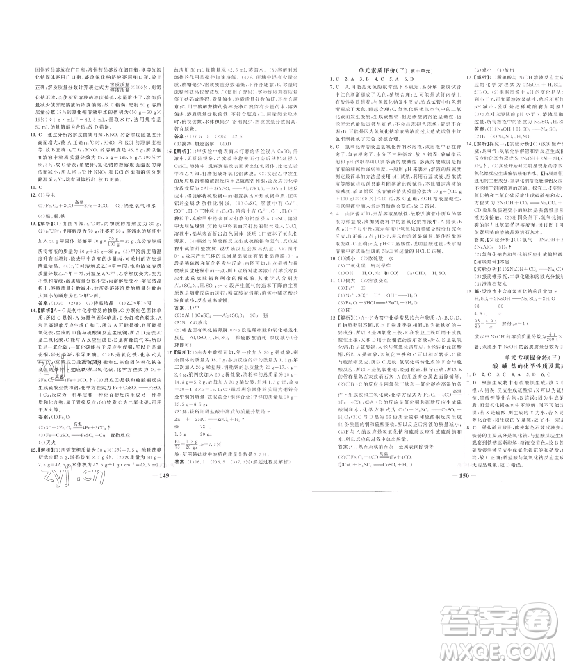 延邊大學(xué)出版社2023世紀(jì)金榜百練百勝九年級(jí)下冊(cè)化學(xué)人教版參考答案