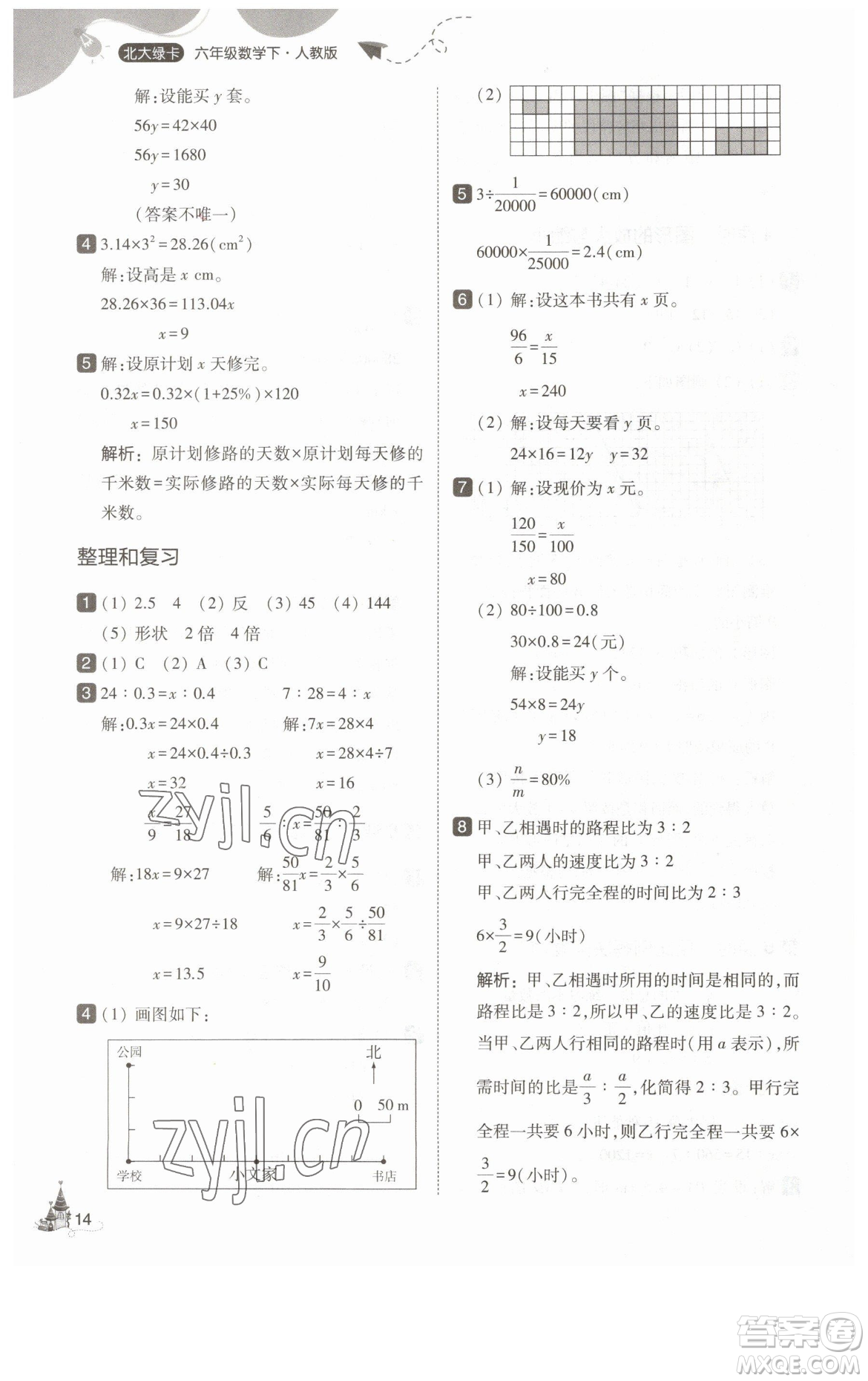 東北師范大學(xué)出版社2023北大綠卡六年級下冊數(shù)學(xué)人教版參考答案