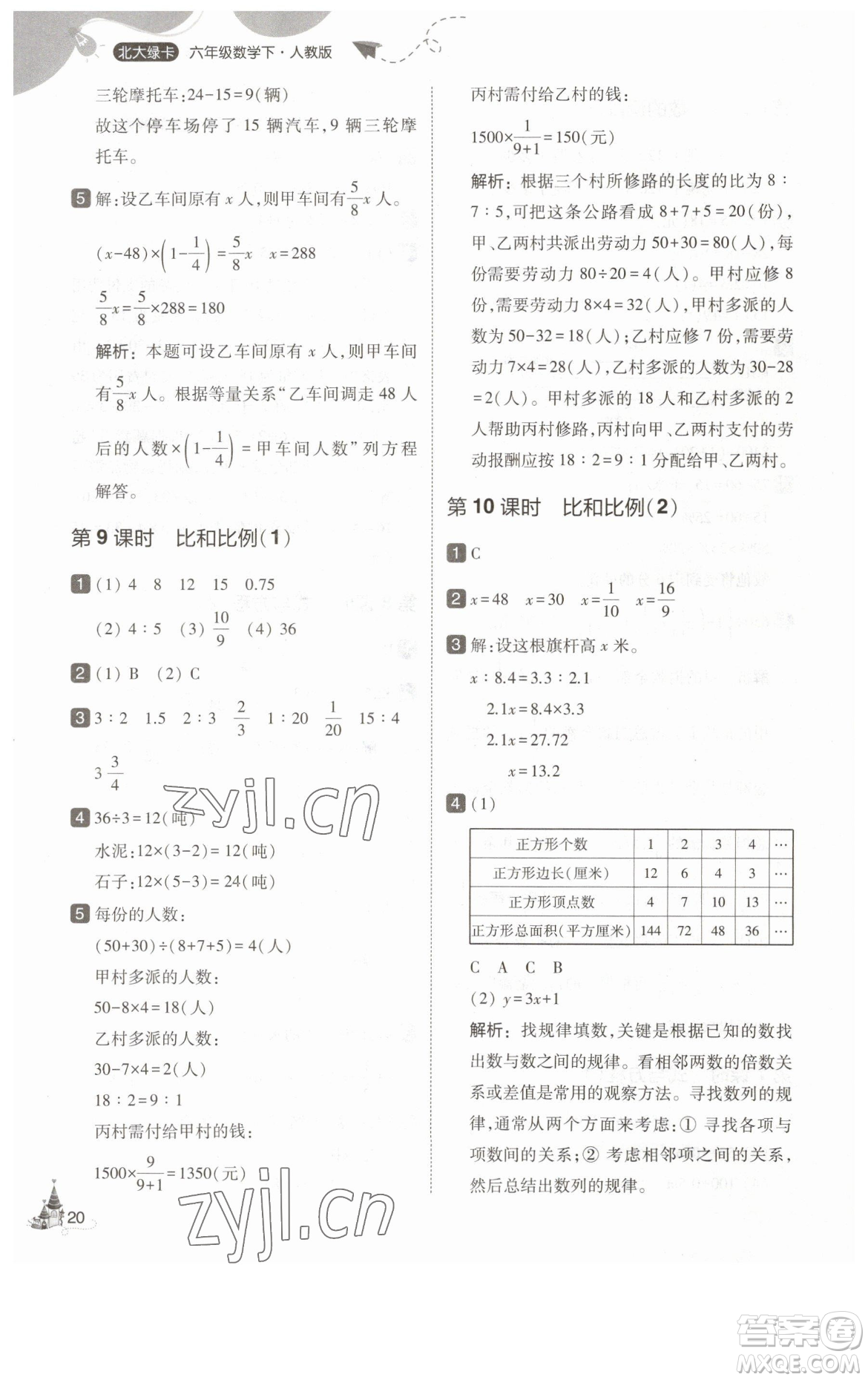 東北師范大學(xué)出版社2023北大綠卡六年級下冊數(shù)學(xué)人教版參考答案