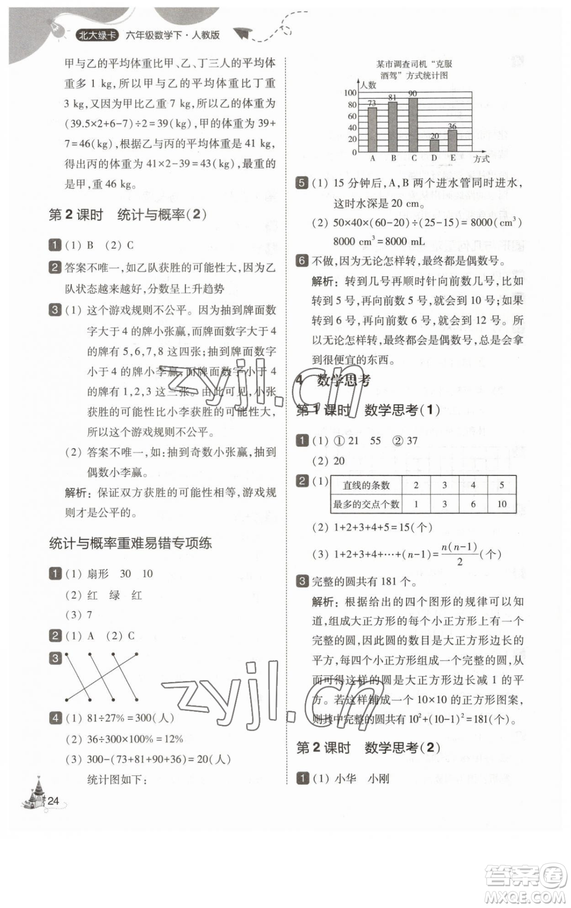 東北師范大學(xué)出版社2023北大綠卡六年級下冊數(shù)學(xué)人教版參考答案