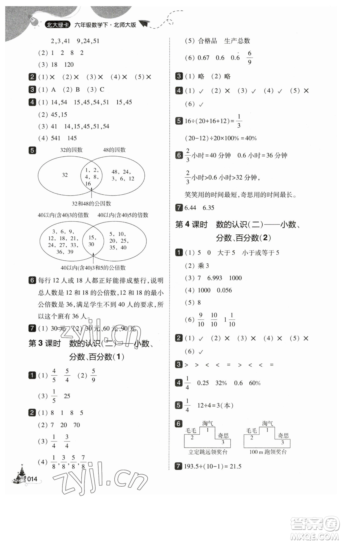 東北師范大學(xué)出版社2023北大綠卡六年級(jí)下冊(cè)數(shù)學(xué)北師大版參考答案