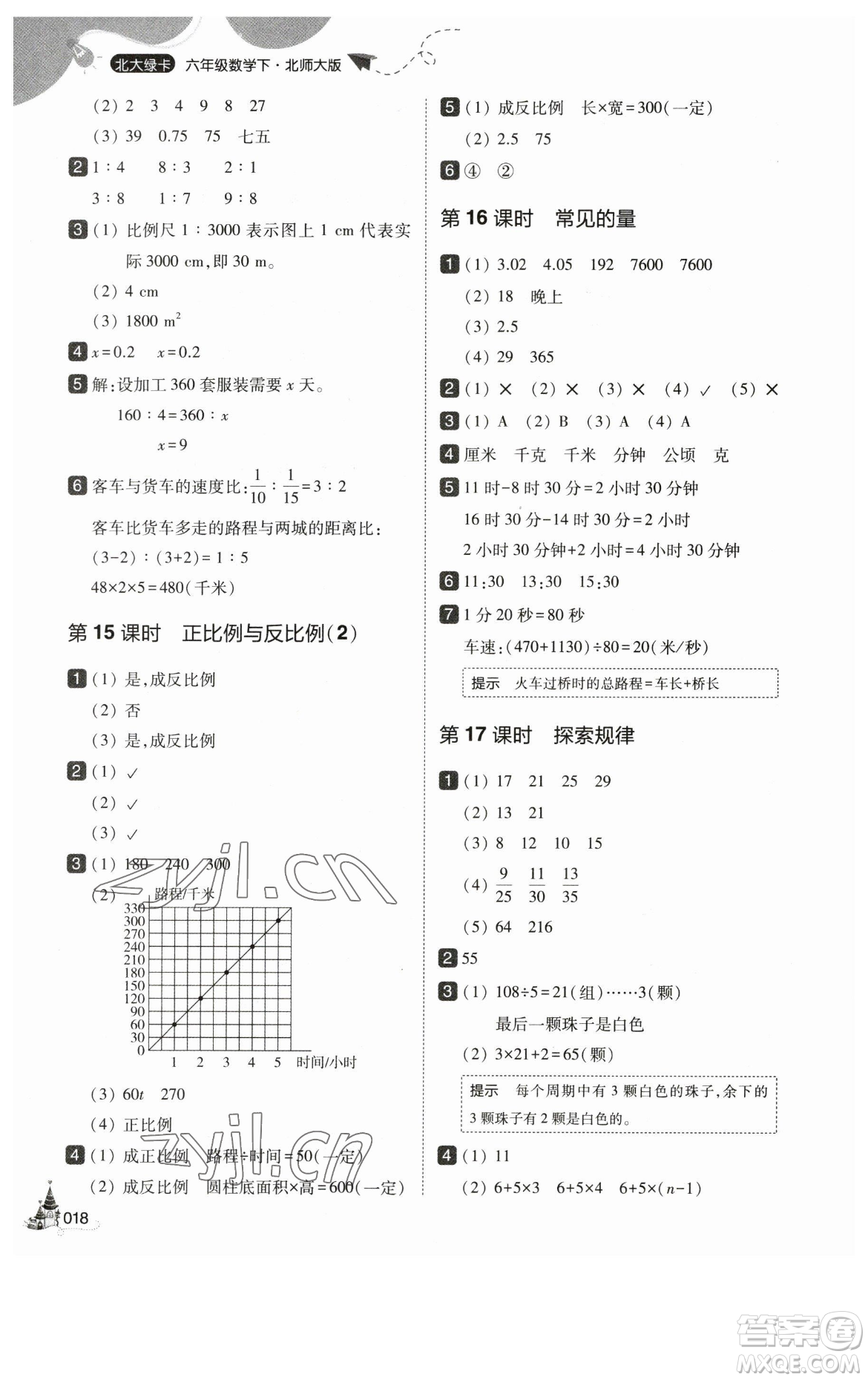 東北師范大學(xué)出版社2023北大綠卡六年級(jí)下冊(cè)數(shù)學(xué)北師大版參考答案