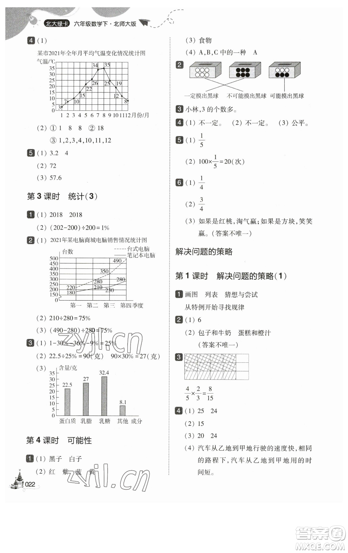 東北師范大學(xué)出版社2023北大綠卡六年級(jí)下冊(cè)數(shù)學(xué)北師大版參考答案