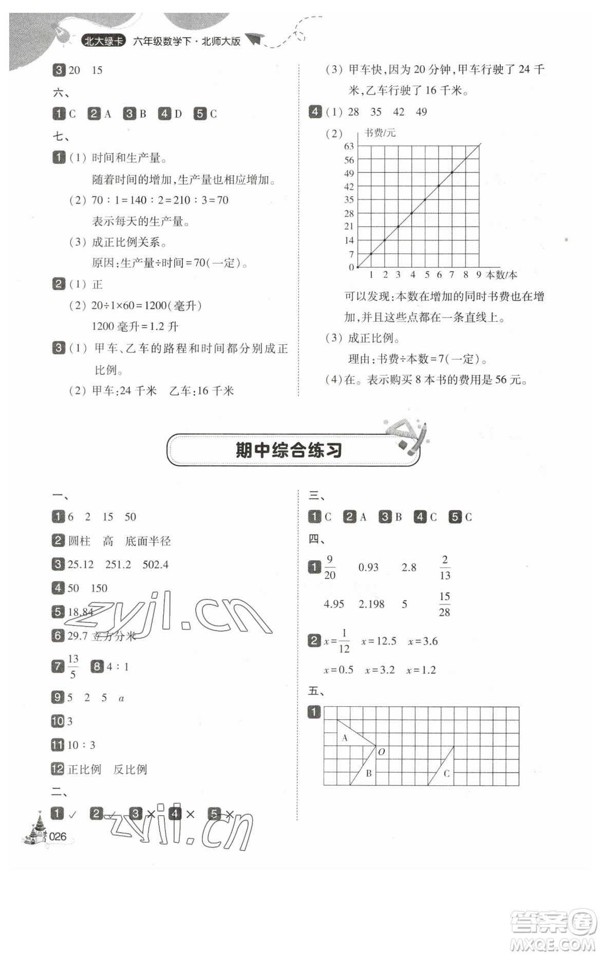 東北師范大學(xué)出版社2023北大綠卡六年級(jí)下冊(cè)數(shù)學(xué)北師大版參考答案