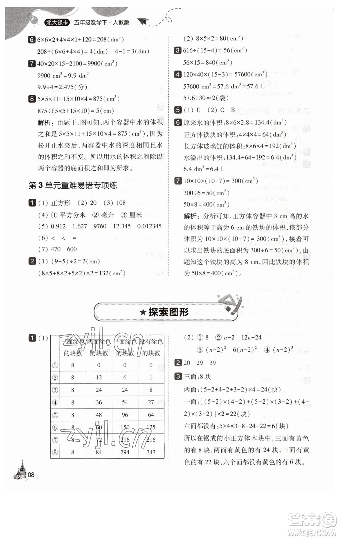 東北師范大學出版社2023北大綠卡五年級下冊數(shù)學人教版參考答案