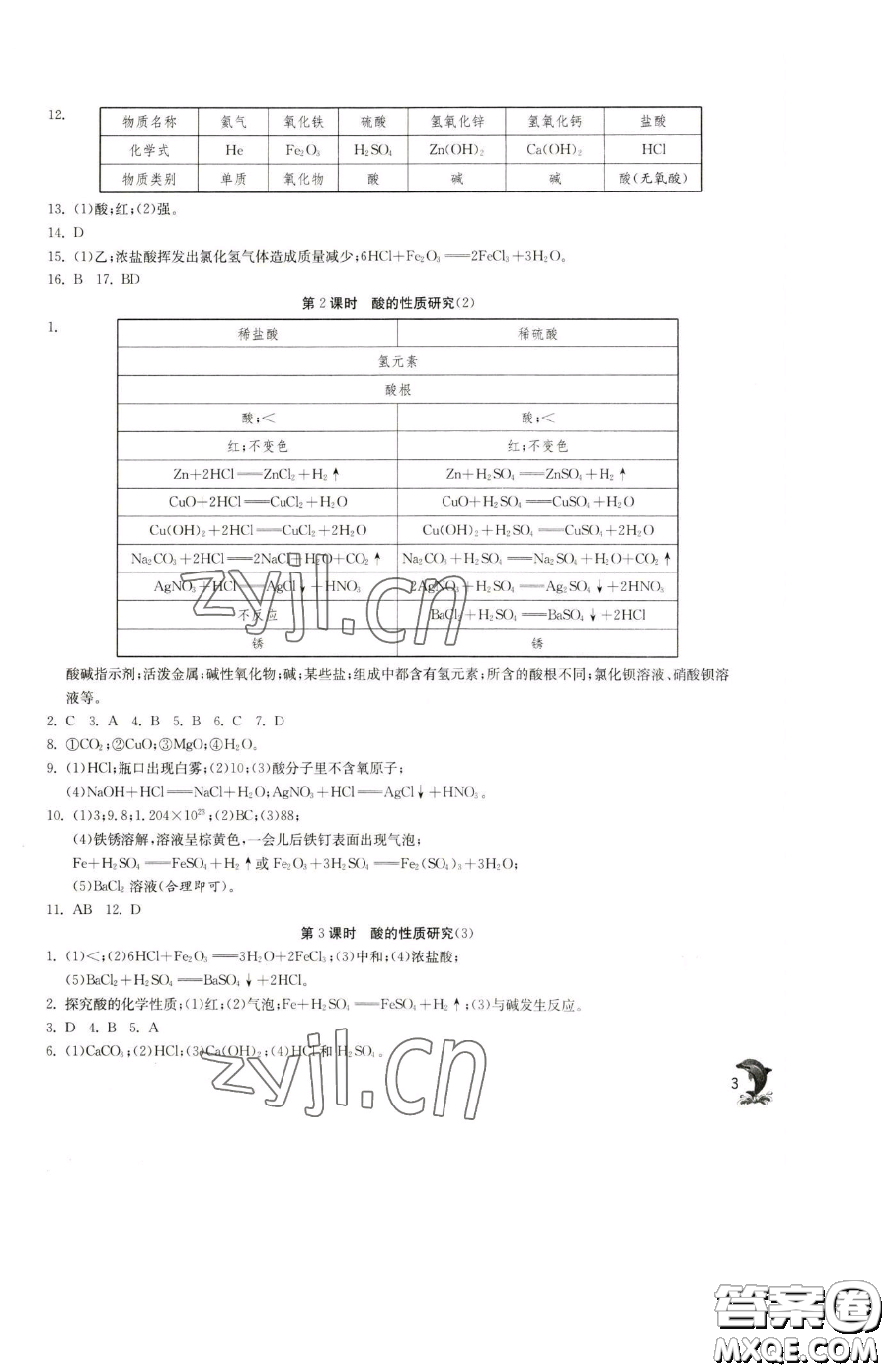 江蘇人民出版社2023實驗班提優(yōu)訓練九年級下冊化學滬教版上海專版參考答案