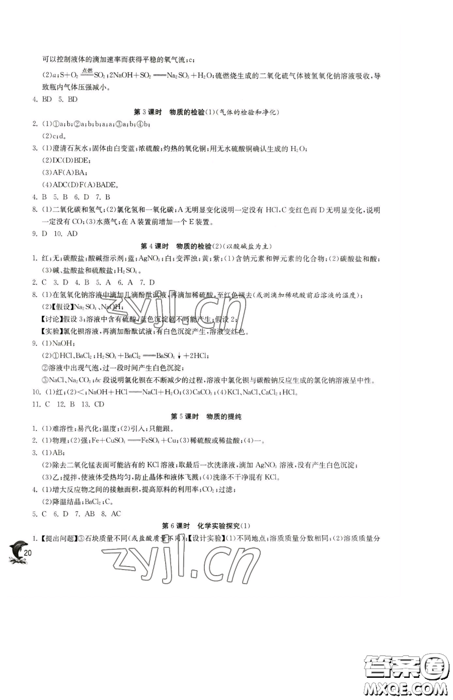 江蘇人民出版社2023實驗班提優(yōu)訓練九年級下冊化學滬教版上海專版參考答案