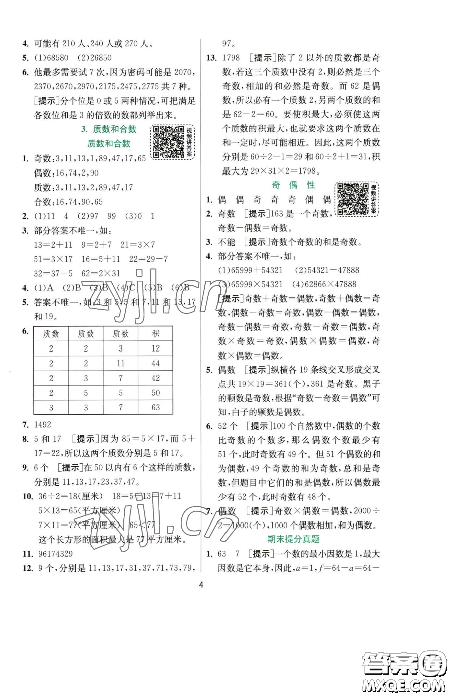 江蘇人民出版社2023實(shí)驗(yàn)班提優(yōu)訓(xùn)練五年級下冊數(shù)學(xué)人教版參考答案