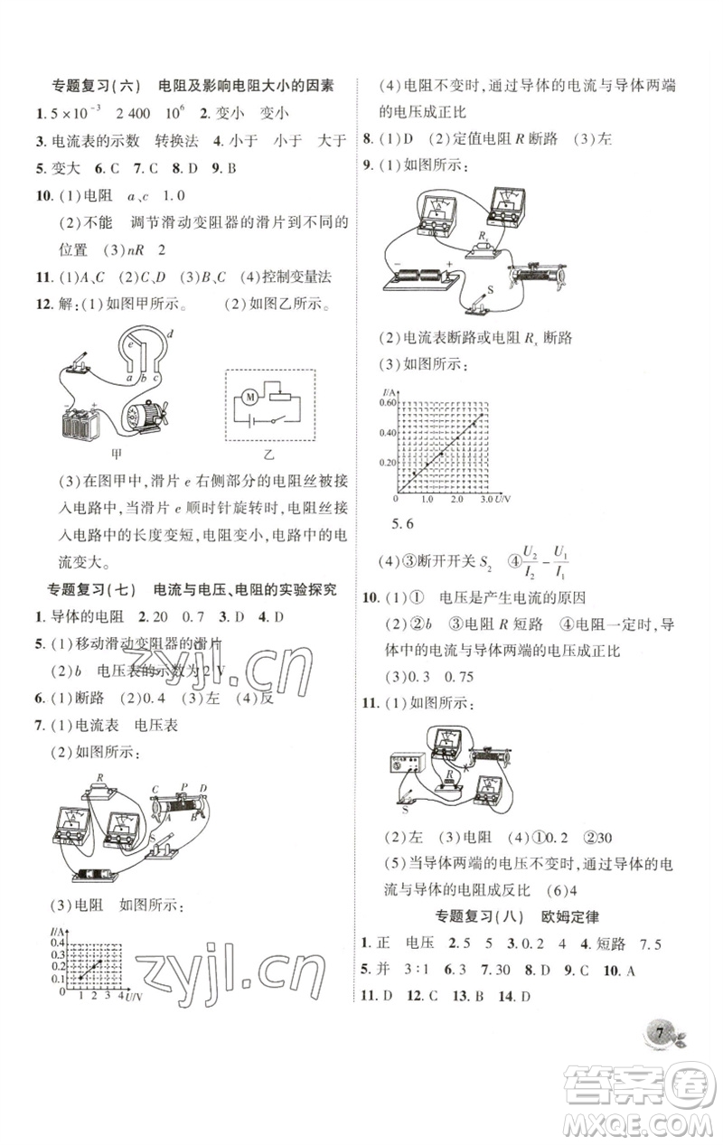 安徽大學出版社2023創(chuàng)新課堂創(chuàng)新作業(yè)本九年級物理下冊滬科版參考答案