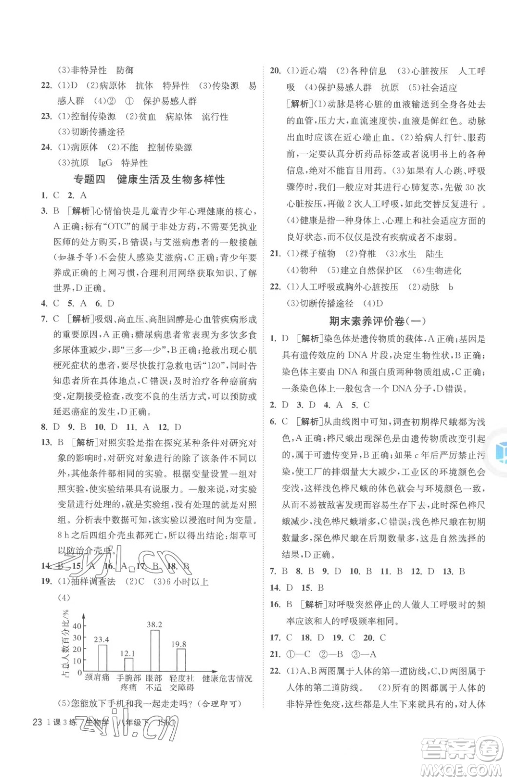 江蘇人民出版社2023春季1課3練單元達(dá)標(biāo)測(cè)試八年級(jí)下冊(cè)生物蘇科版參考答案