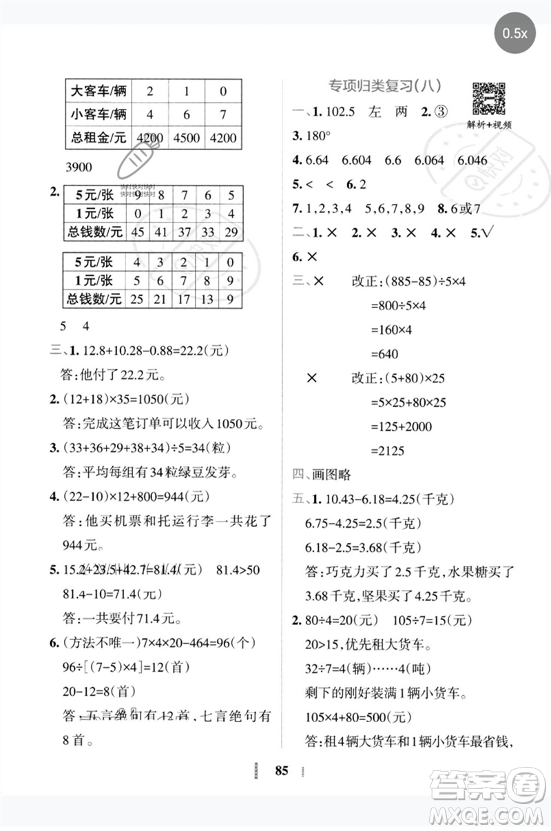 陜西師范大學(xué)出版總社2023小學(xué)學(xué)霸沖A卷四年級(jí)數(shù)學(xué)下冊(cè)人教版參考答案