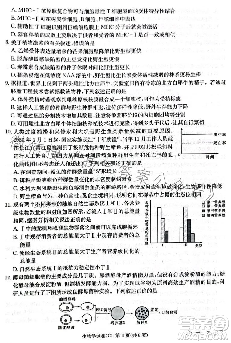 2023屆湖南新高考教學(xué)教研聯(lián)盟高三第一次聯(lián)考生物學(xué)試卷答案