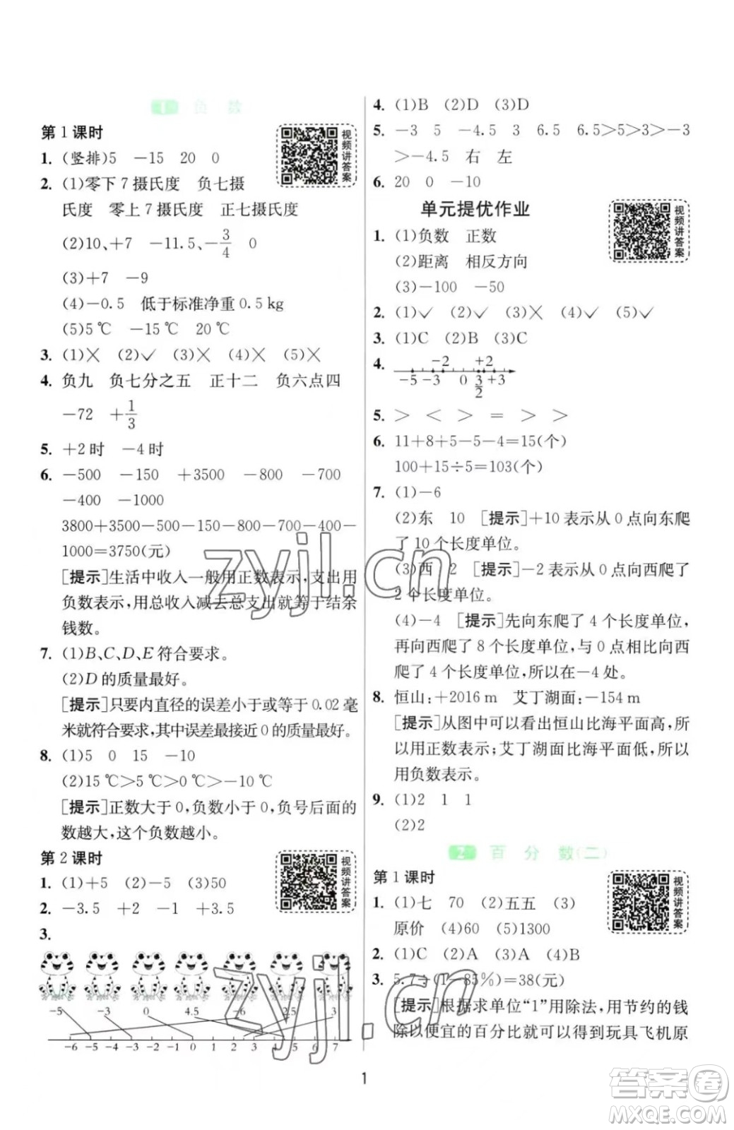 江蘇人民出版社2023春季1課3練單元達(dá)標(biāo)測(cè)試六年級(jí)下冊(cè)數(shù)學(xué)人教版參考答案