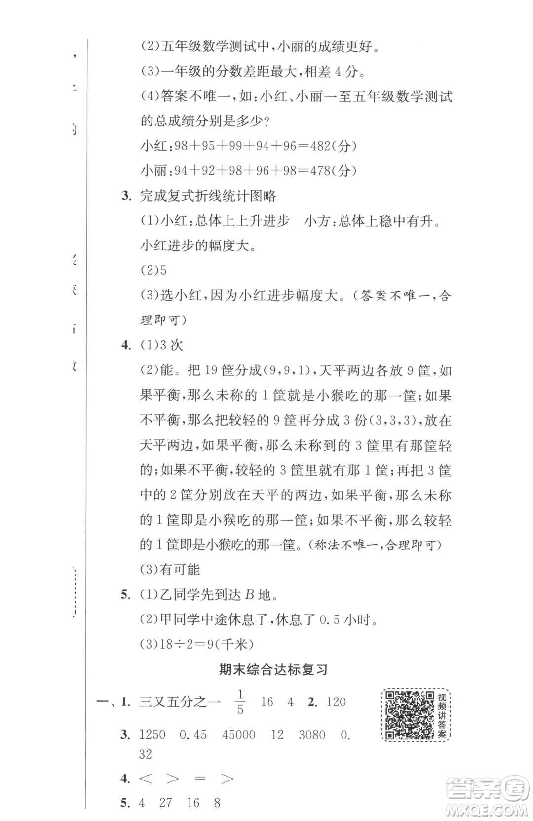 江蘇人民出版社2023春季1課3練單元達(dá)標(biāo)測(cè)試五年級(jí)下冊(cè)數(shù)學(xué)人教版參考答案