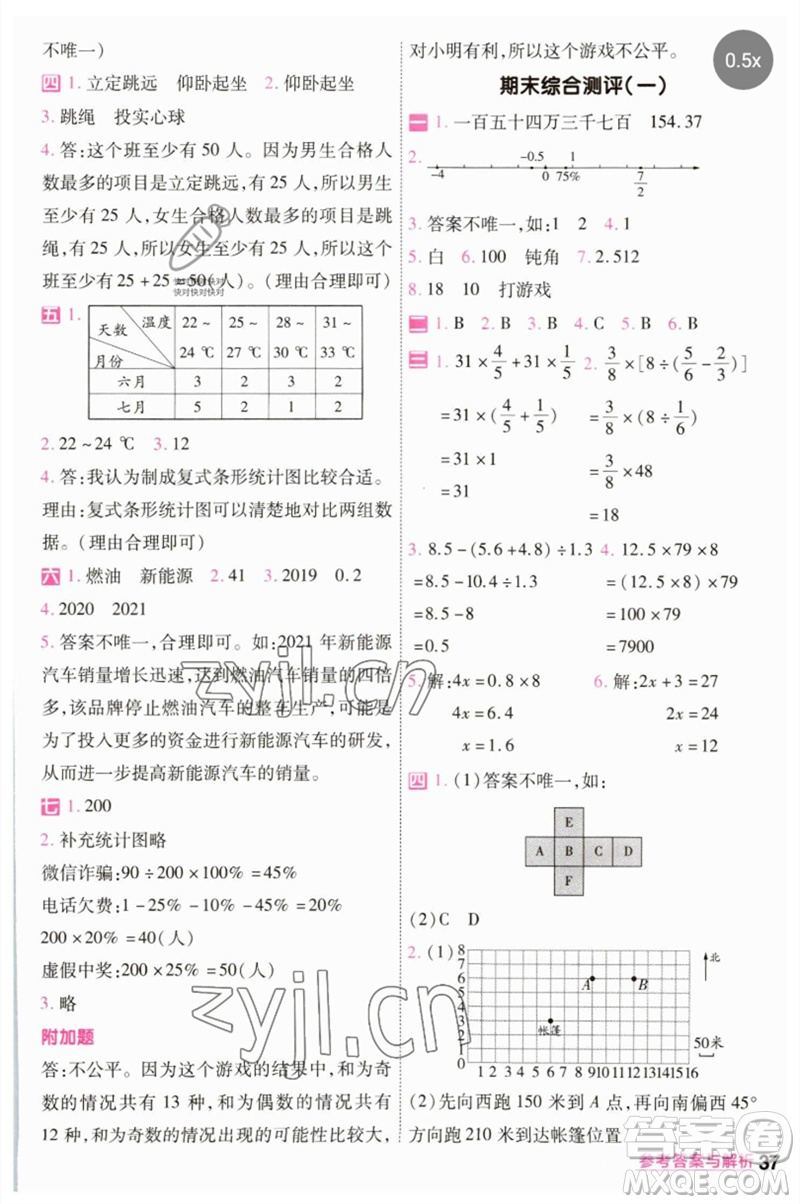 南京師范大學出版社2023一遍過六年級數(shù)學下冊人教版參考答案