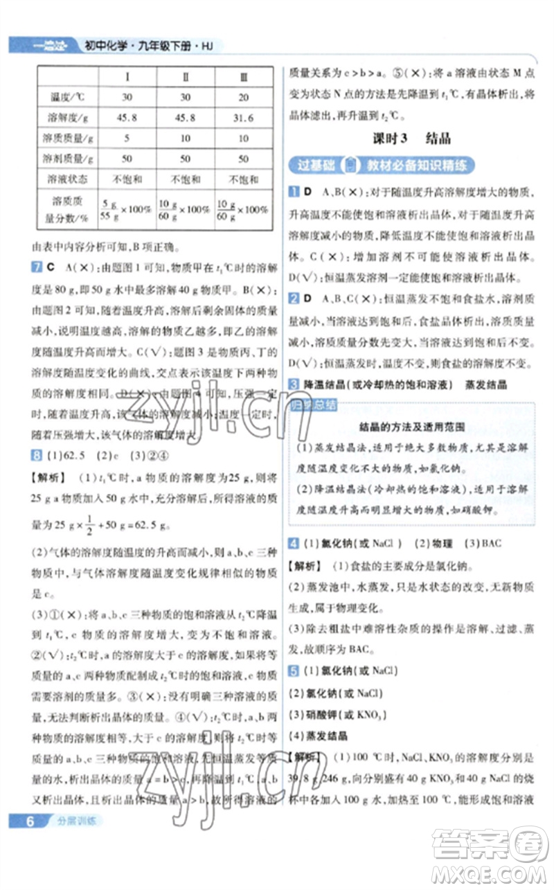 南京師范大學(xué)出版社2023一遍過九年級化學(xué)下冊滬教版參考答案