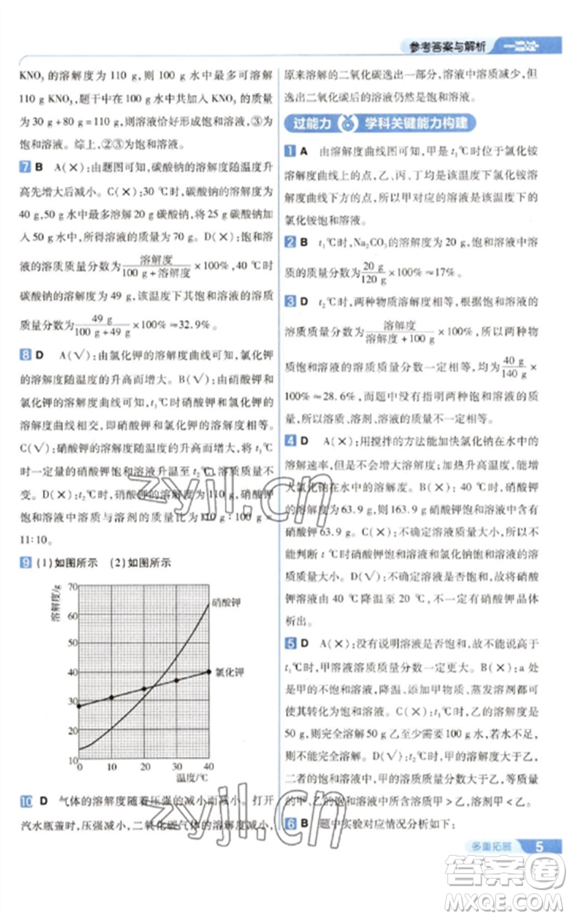 南京師范大學(xué)出版社2023一遍過九年級化學(xué)下冊滬教版參考答案