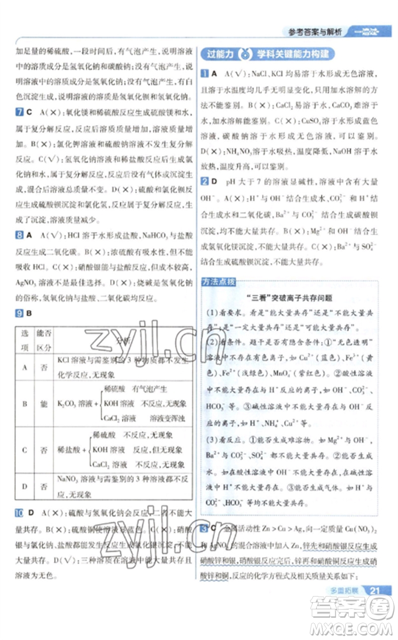 南京師范大學(xué)出版社2023一遍過九年級化學(xué)下冊滬教版參考答案