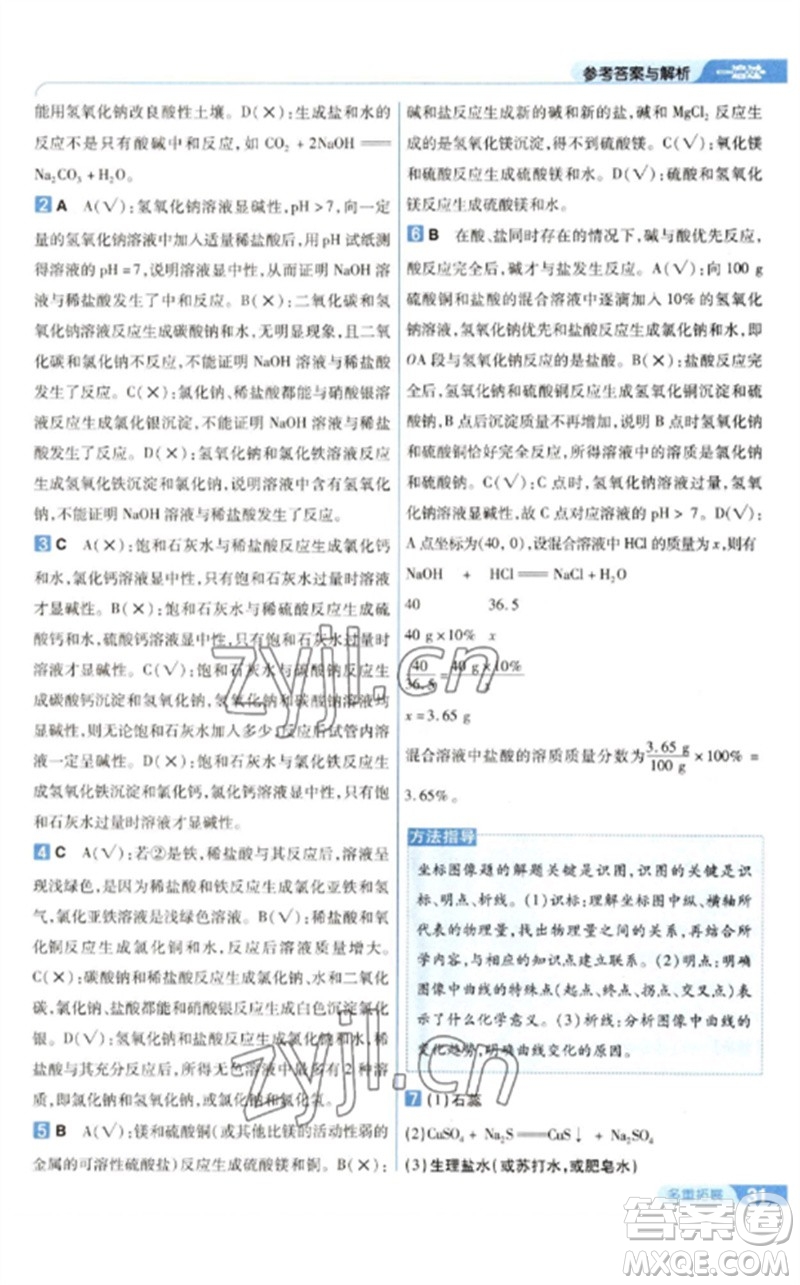 南京師范大學(xué)出版社2023一遍過九年級化學(xué)下冊滬教版參考答案