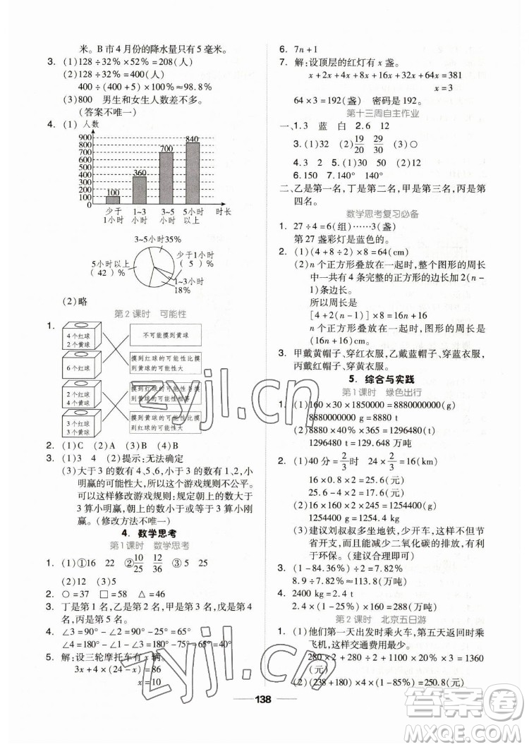 山東科學(xué)技術(shù)出版社2023新思維伴你學(xué)六年級數(shù)學(xué)下冊人教版答案