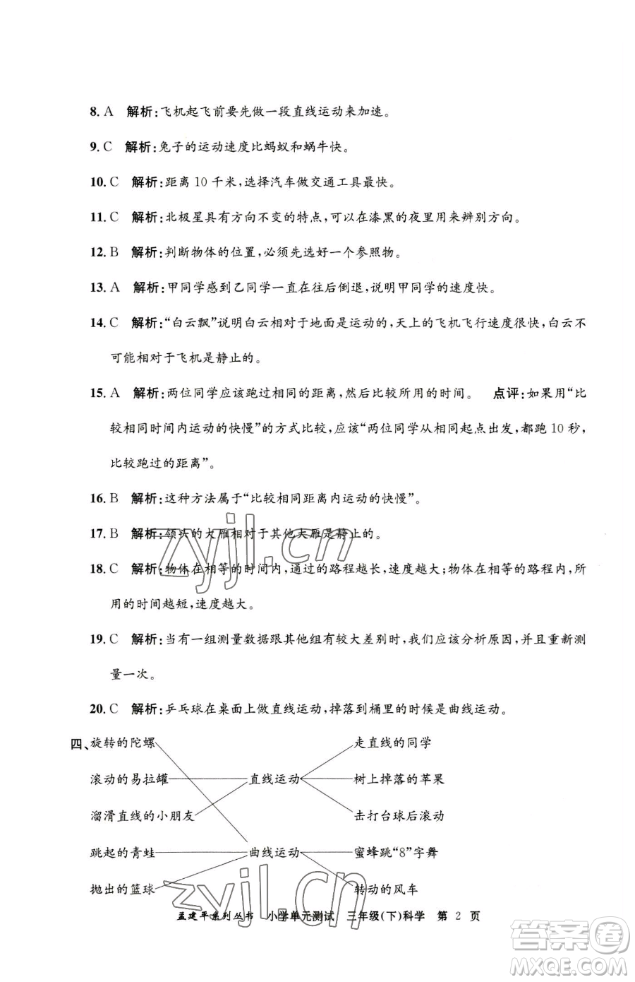 浙江工商大學(xué)出版社2023孟建平小學(xué)單元測(cè)試三年級(jí)下冊(cè)科學(xué)教科版參考答案