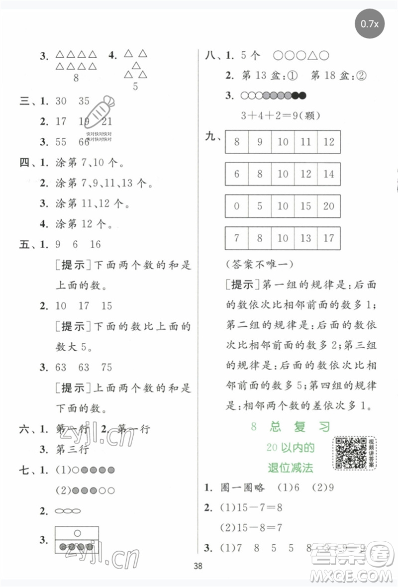 江蘇人民出版社2023實(shí)驗(yàn)班提優(yōu)訓(xùn)練一年級數(shù)學(xué)下冊人教版參考答案