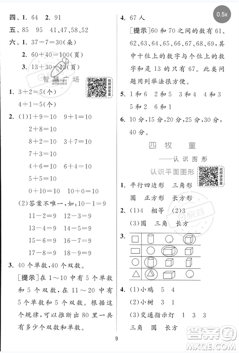 江蘇人民出版社2023實(shí)驗(yàn)班提優(yōu)訓(xùn)練一年級(jí)數(shù)學(xué)下冊(cè)青島版參考答案