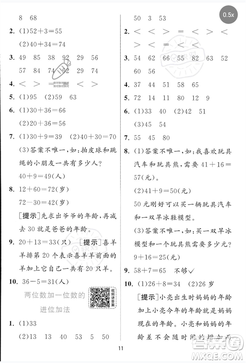 江蘇人民出版社2023實(shí)驗(yàn)班提優(yōu)訓(xùn)練一年級(jí)數(shù)學(xué)下冊(cè)青島版參考答案