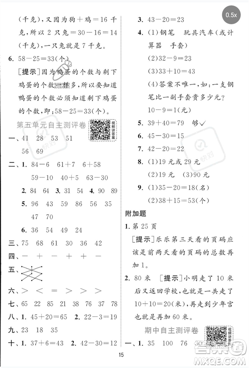 江蘇人民出版社2023實(shí)驗(yàn)班提優(yōu)訓(xùn)練一年級(jí)數(shù)學(xué)下冊(cè)青島版參考答案