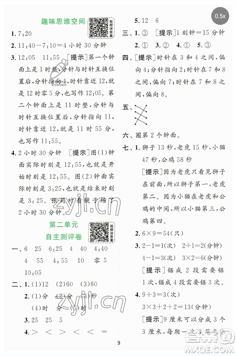 江蘇人民出版社2023實驗班提優(yōu)訓練二年級數(shù)學下冊蘇教版參考答案