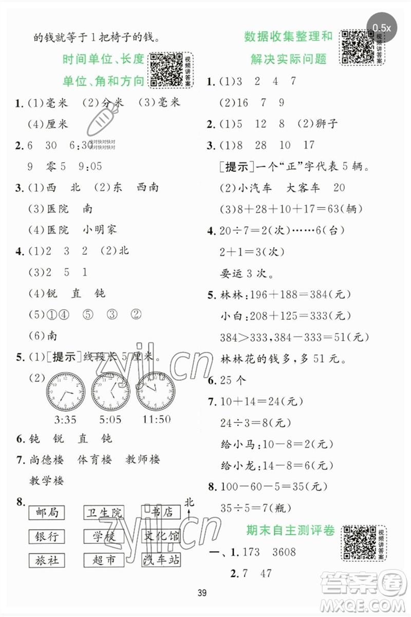 江蘇人民出版社2023實驗班提優(yōu)訓練二年級數(shù)學下冊蘇教版參考答案