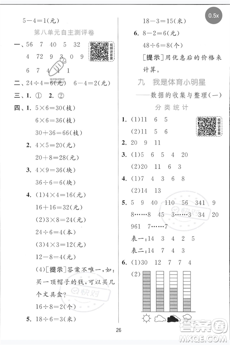 江蘇人民出版社2023實(shí)驗(yàn)班提優(yōu)訓(xùn)練二年級數(shù)學(xué)下冊青島版參考答案