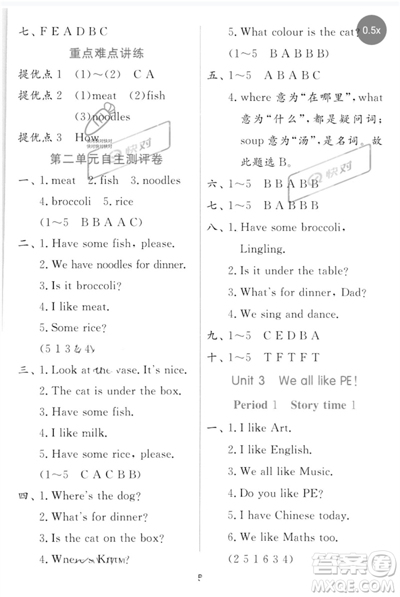 江蘇人民出版社2023實驗班提優(yōu)訓(xùn)練二年級英語下冊譯林版參考答案