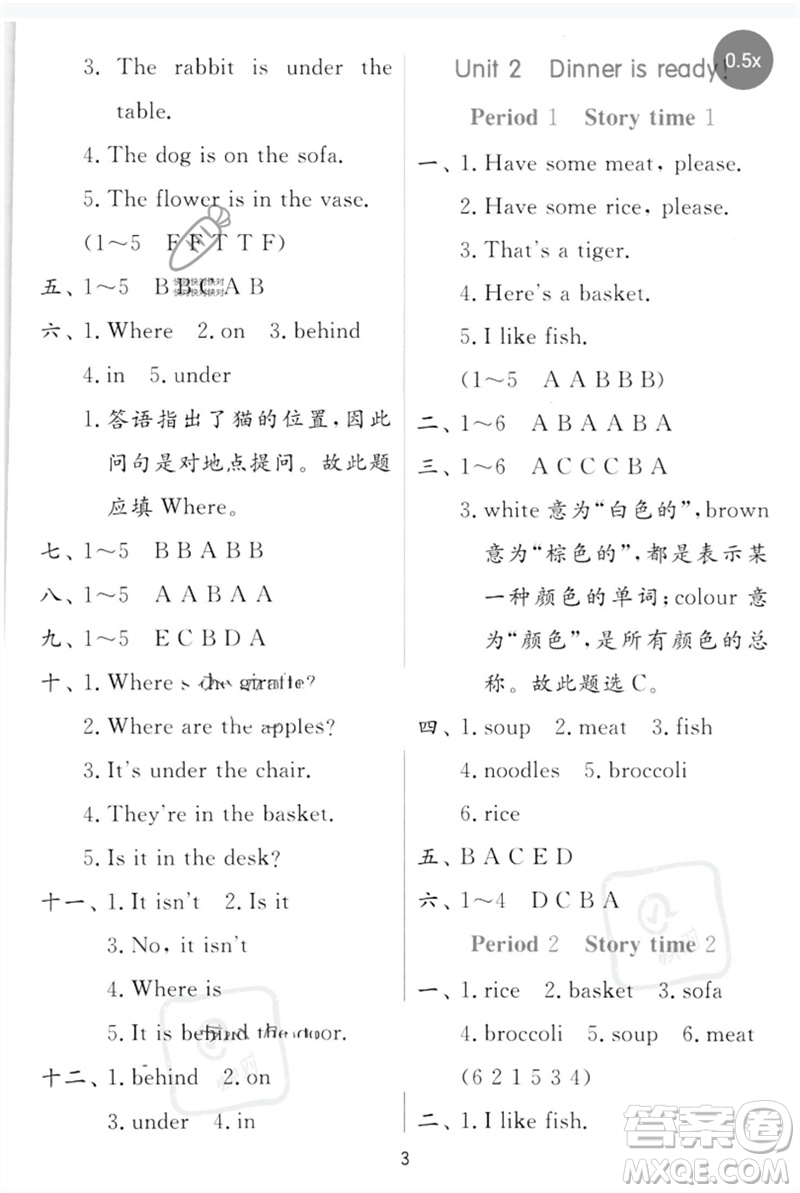 江蘇人民出版社2023實驗班提優(yōu)訓(xùn)練二年級英語下冊譯林版參考答案