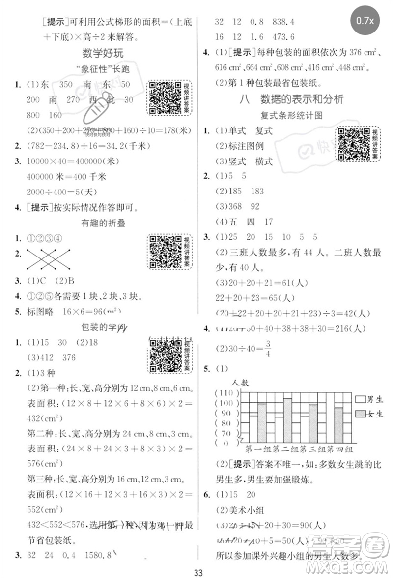 江蘇人民出版社2023實(shí)驗(yàn)班提優(yōu)訓(xùn)練五年級(jí)數(shù)學(xué)下冊(cè)北師大版參考答案