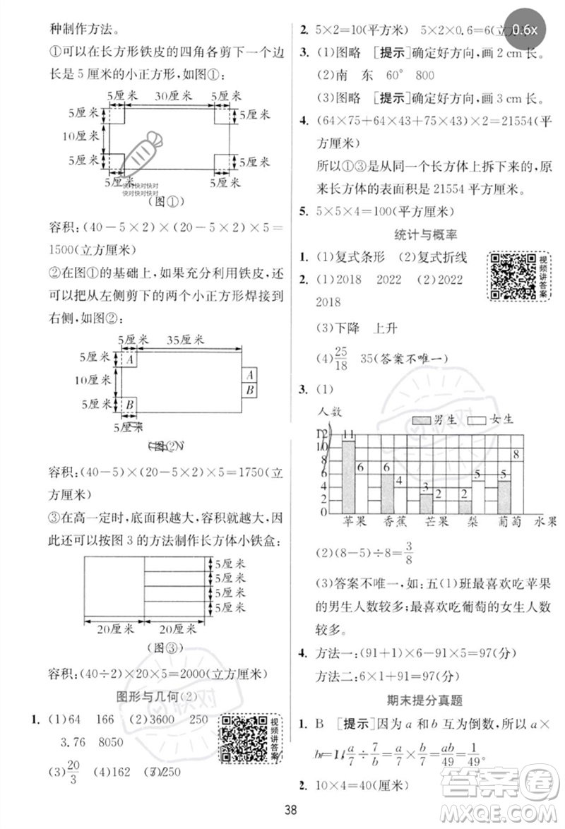 江蘇人民出版社2023實(shí)驗(yàn)班提優(yōu)訓(xùn)練五年級(jí)數(shù)學(xué)下冊(cè)北師大版參考答案