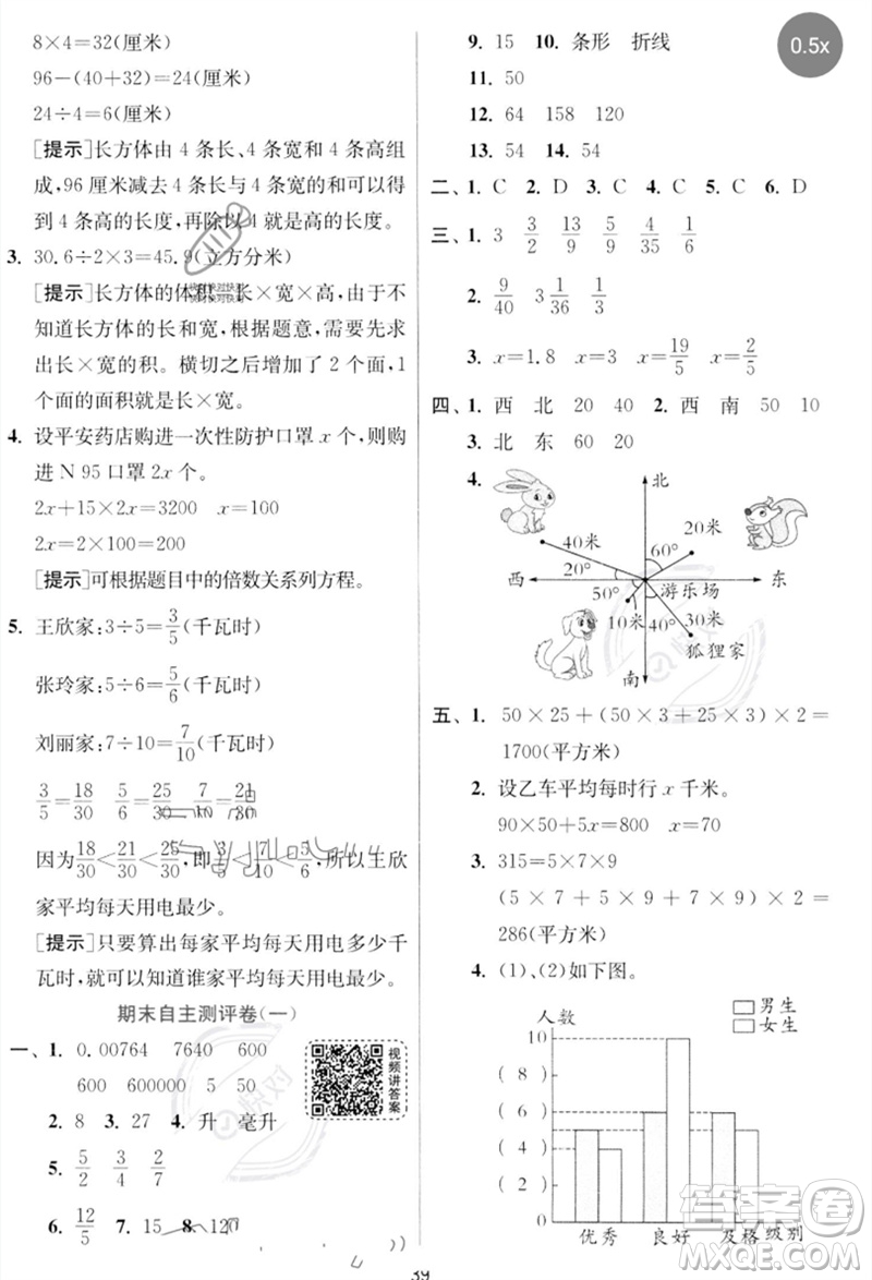 江蘇人民出版社2023實(shí)驗(yàn)班提優(yōu)訓(xùn)練五年級(jí)數(shù)學(xué)下冊(cè)北師大版參考答案