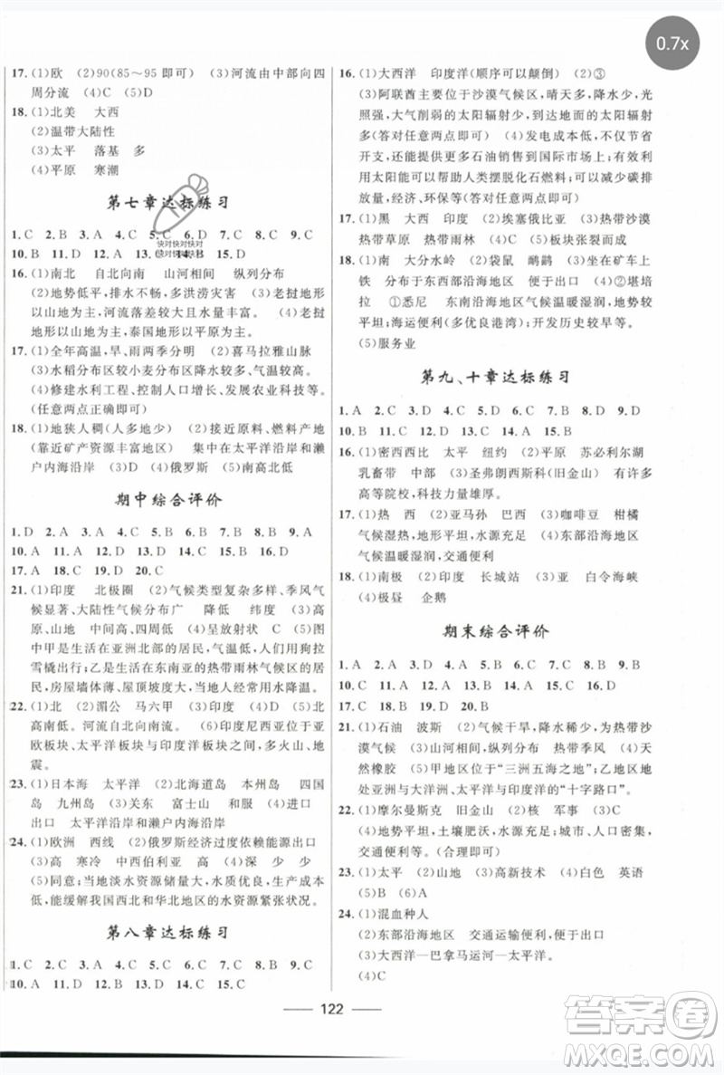 河北少年兒童出版社2023奪冠百分百新導(dǎo)學(xué)課時(shí)練七年級(jí)地理下冊(cè)人教版參考答案