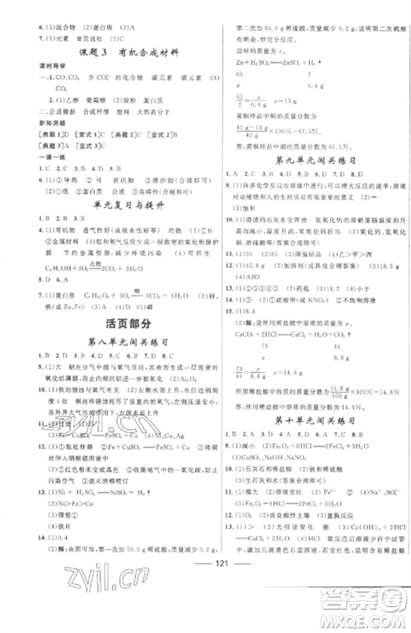 河北少年兒童出版社2023奪冠百分百新導(dǎo)學(xué)課時練九年級化學(xué)下冊人教版參考答案